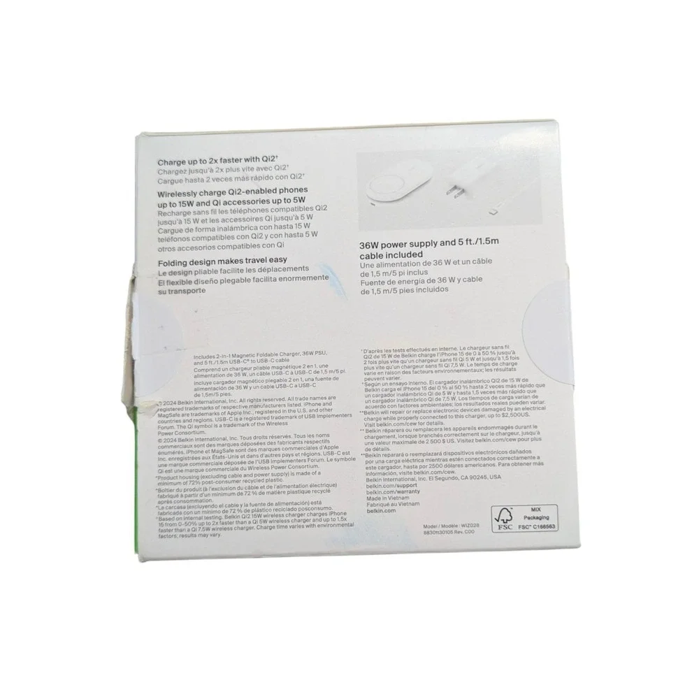 Bb. Belkin Boost Charge 2 In 1 Magnetic Foldable Charger Qi2 White‎ WIZ028